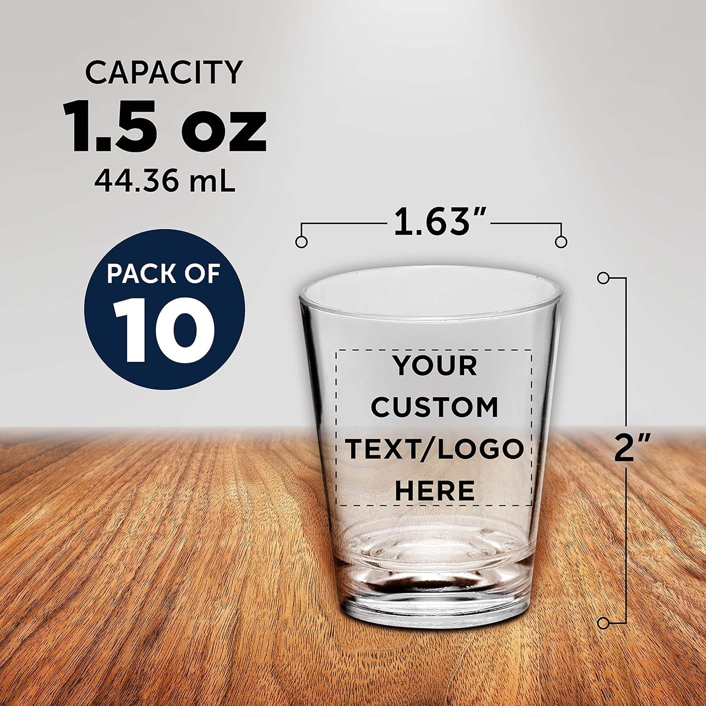 Custom Translucent Plastic Shot Glasses 1.5 oz. Set of 10, Personalized Bulk Pack - Acrylic, Great for Wedding, Party, Birthday, Gifts - Frosted Clear