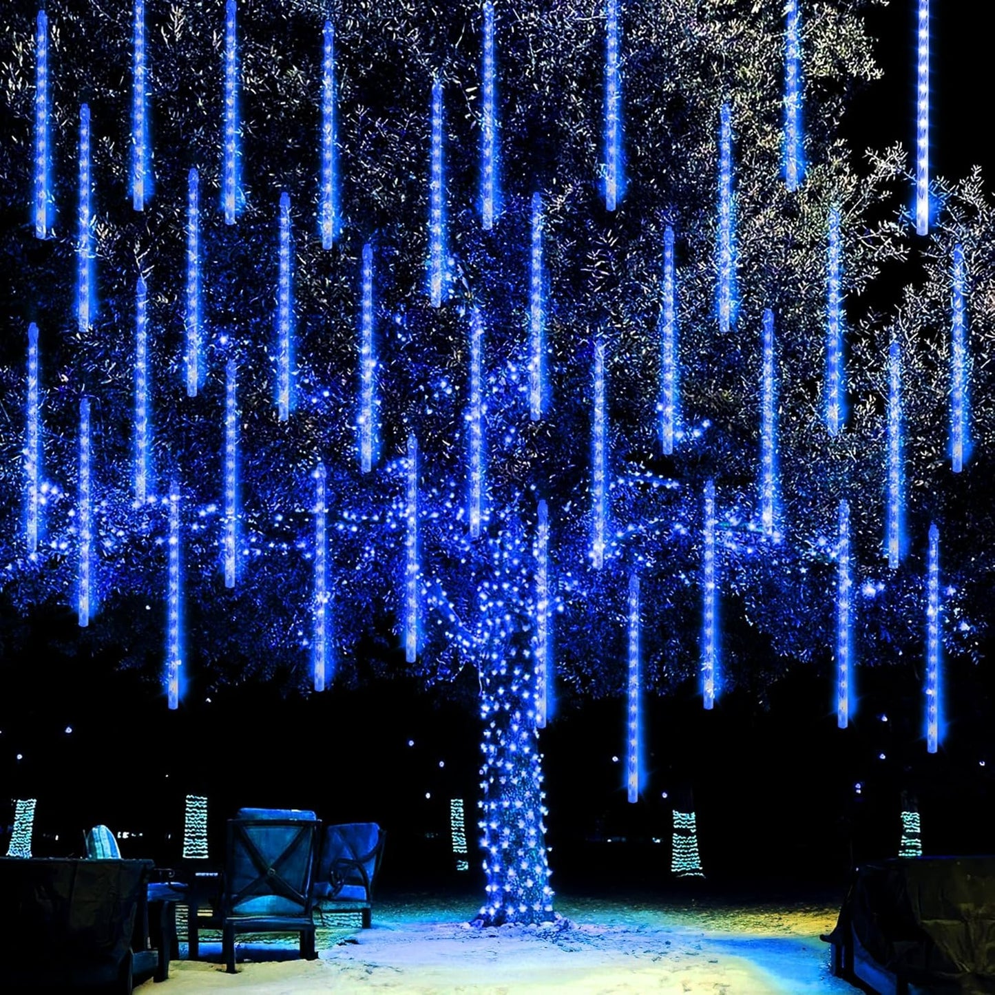 Dazzle Bright 1728 LED Christmas Light, Meteor Shower Rain Lights 11.8 Inch 48 Tubes, Waterproof Plug in Falling Rain Lights Decorations for Xmas Tree Yard Party (Blue)