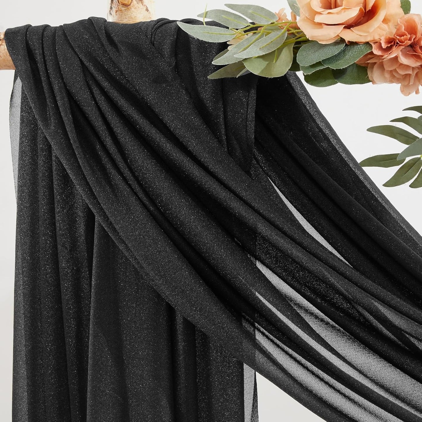 Black Wedding Arch Draping Fabric 2 Panels 30'' x 20FT Black Drapes Sheer Fabric Backdrop Arch Draping Fabrics for Wedding Ceremony Birthday Party Bridal Shower Decoration