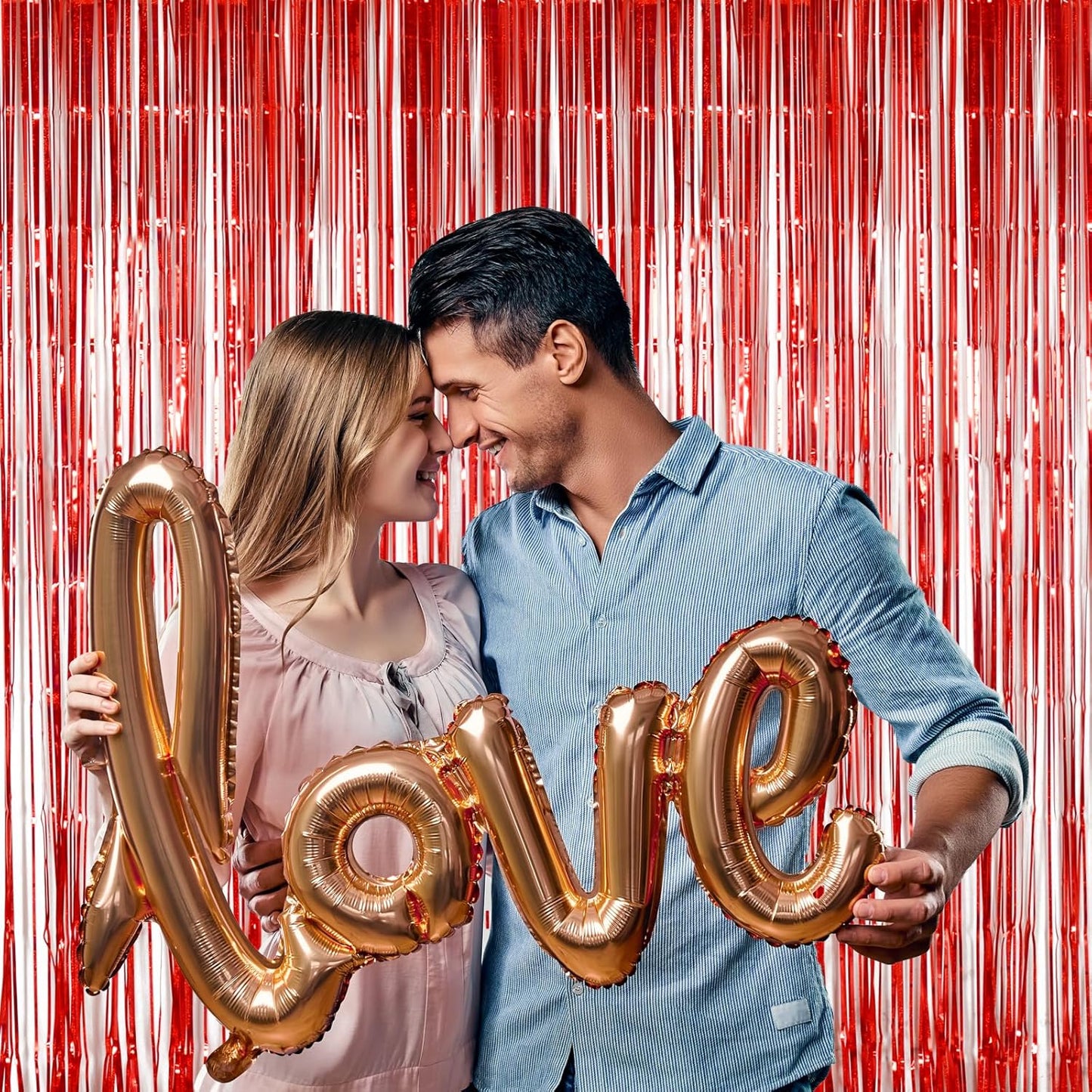 Red Foil Fringe Curtain Party Decorations, Melsan 3.2 x 8 ft Metallic Tinsel Curtains Streamer Backdrop for Christmas, Birthday, Anniversary, Valentine's Day Party Decorations, Pack of 2