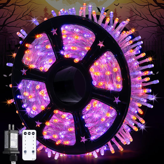 JMEXSUSS 600 LED Christmas String Lights Outdoor, Orange and Purple Lights Clear Wire, Christmas Twinkle String Lights Plug in for Tree Christmas Decorations