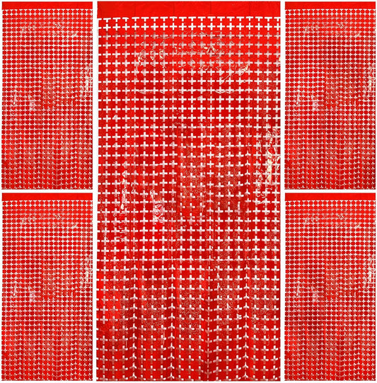 Square Tinsel Curtain Party Backdrop - 5pcs Glitter Foil Fringe Curtain Decor Red Photo Booth Backdrop Streamers for Halloween, Christmas, Birthday, Graduation, Wedding Party Decorations