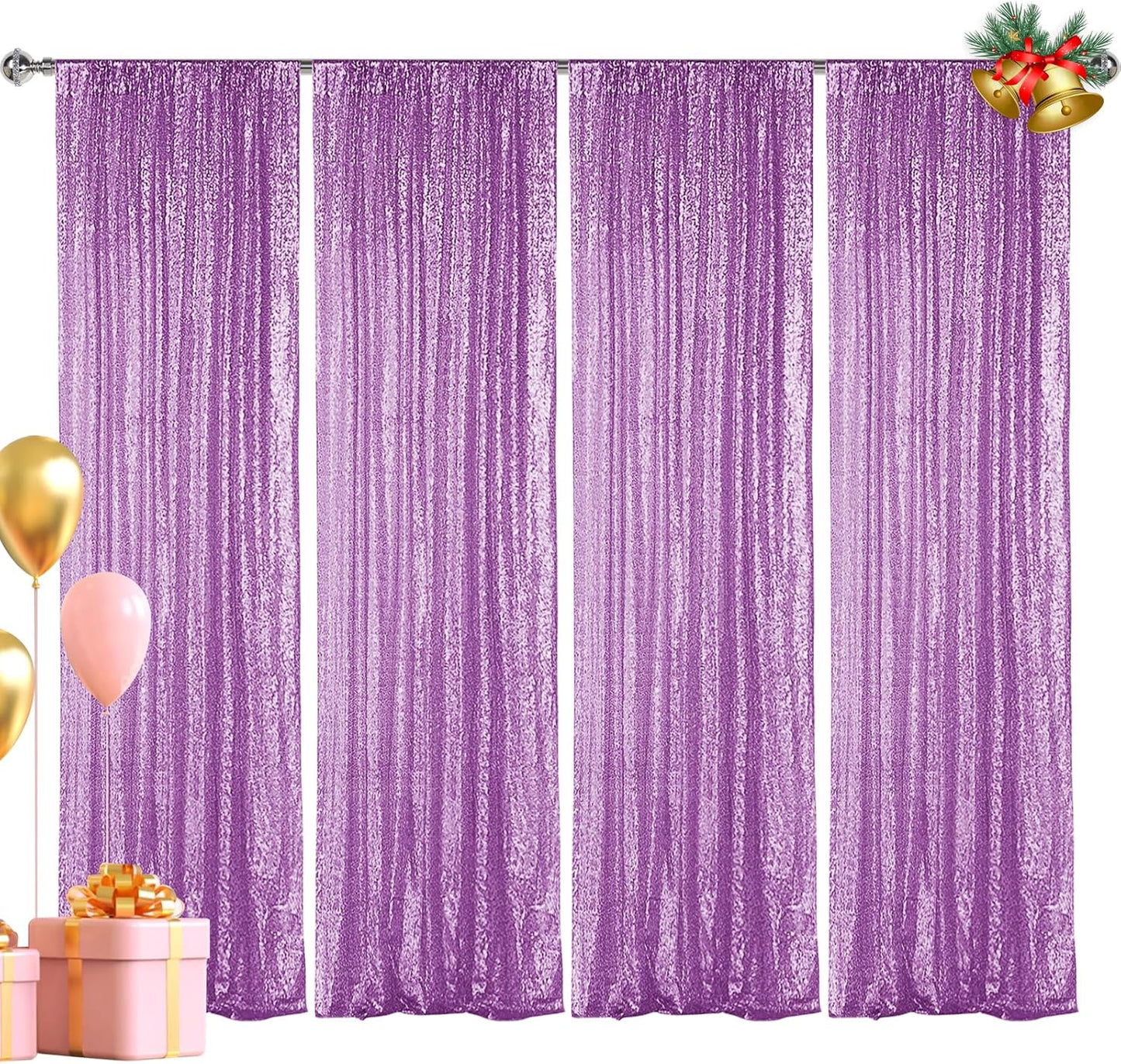 Hahuho Lavender Sequin Backdrop Curtain, 4PCS 2FTx8FT Glitter Backdrop Curtain for Parties, Christmas, Wedding, Party Decoration（4 Panels, 2FT x 8FT, Lavender