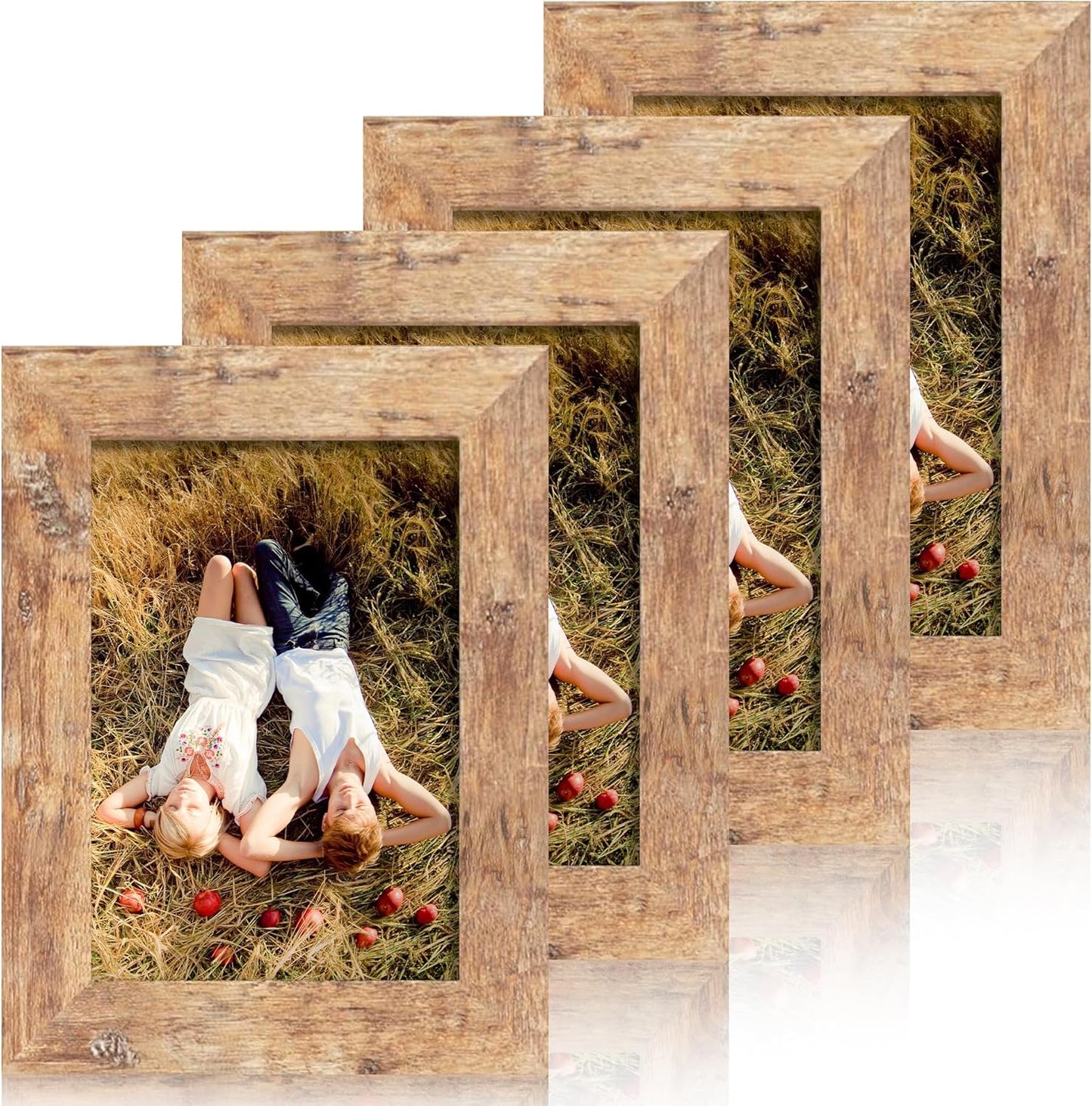4x6 Picture Frame Set of 4, High Definition Real Glass Rustic Brown Frame, 4 x 6 Wood Photo Frames for Tabletop Display and Wall Mounting