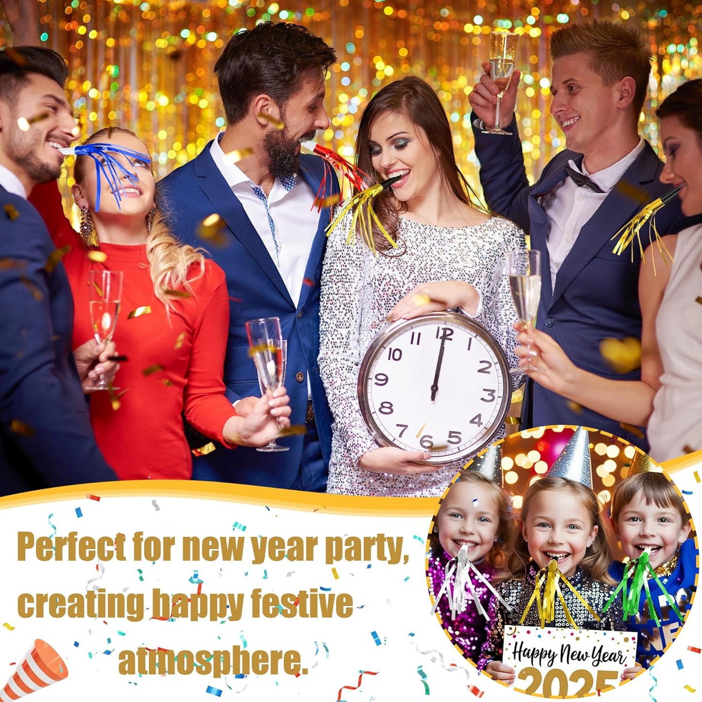 24 Pcs Glitter Noise Makers Metallic Fringed Party Blower for Adults Birthday Graduation New Years Party Favors Supplies (Gold)