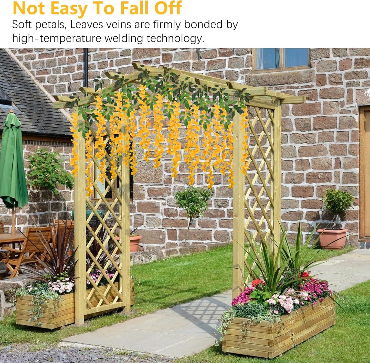 5 Pack Orange Wisteria Hanging Flowers, 3.44 Ft Fake Hanging Flowers, Artificial Wisteria Garland Vines for Wedding Room Backdrop Outdoor Patio Garden Decoration