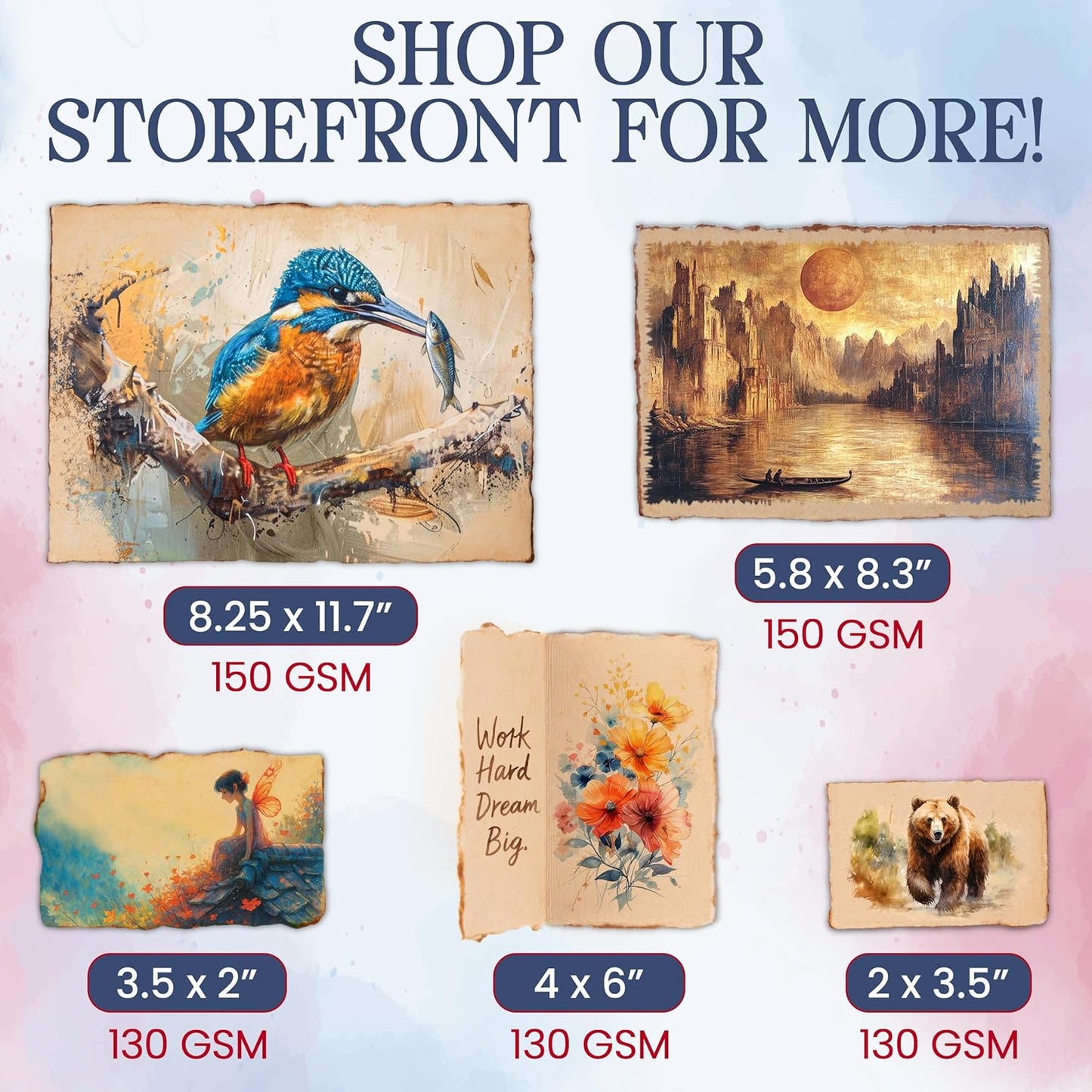 Wanderings Handmade Antique Deckle Edge Blank Cards - 4"x6" Package of 50 - Mixed Media Cards for Announcements Invitations Crafts - Thick Deckled Edge Paper 150 GSM Recycled Paper