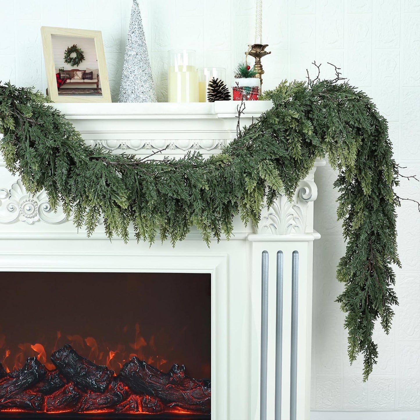 Realistic Christmas Garland for Mantle 6FT Real Touch Thick/Lush Artificial Cedar Garlands Christmas Decorations Indoor Christmas Garland for Stairs Railing Outdoor Fireplace Table Xmas Holiday Decor