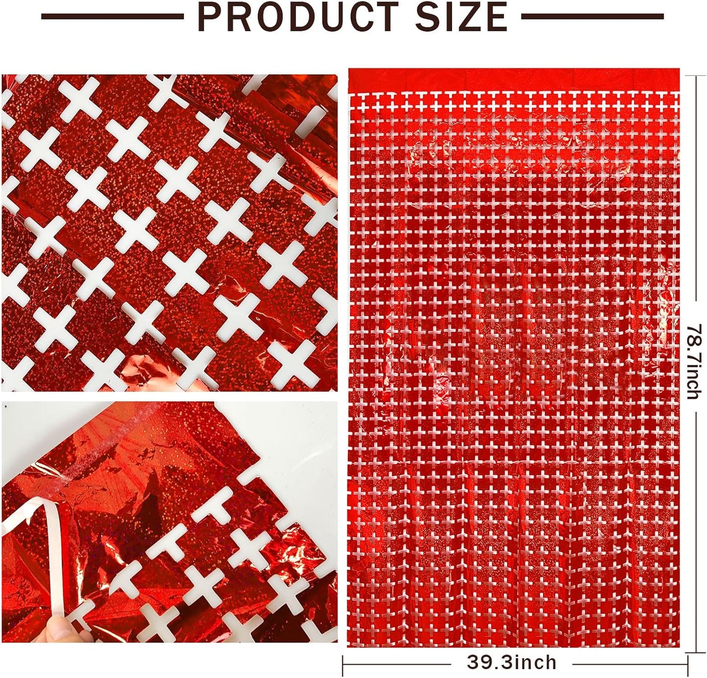 Red Square Tinsel Curtain Party Backdrop - 10pcs Glitter Foil Fringe Curtain Wall Decor Red Streamers Party Decorations for 4th of July, Valentines Day, Christmas, Birthday, Graduation, Wedding