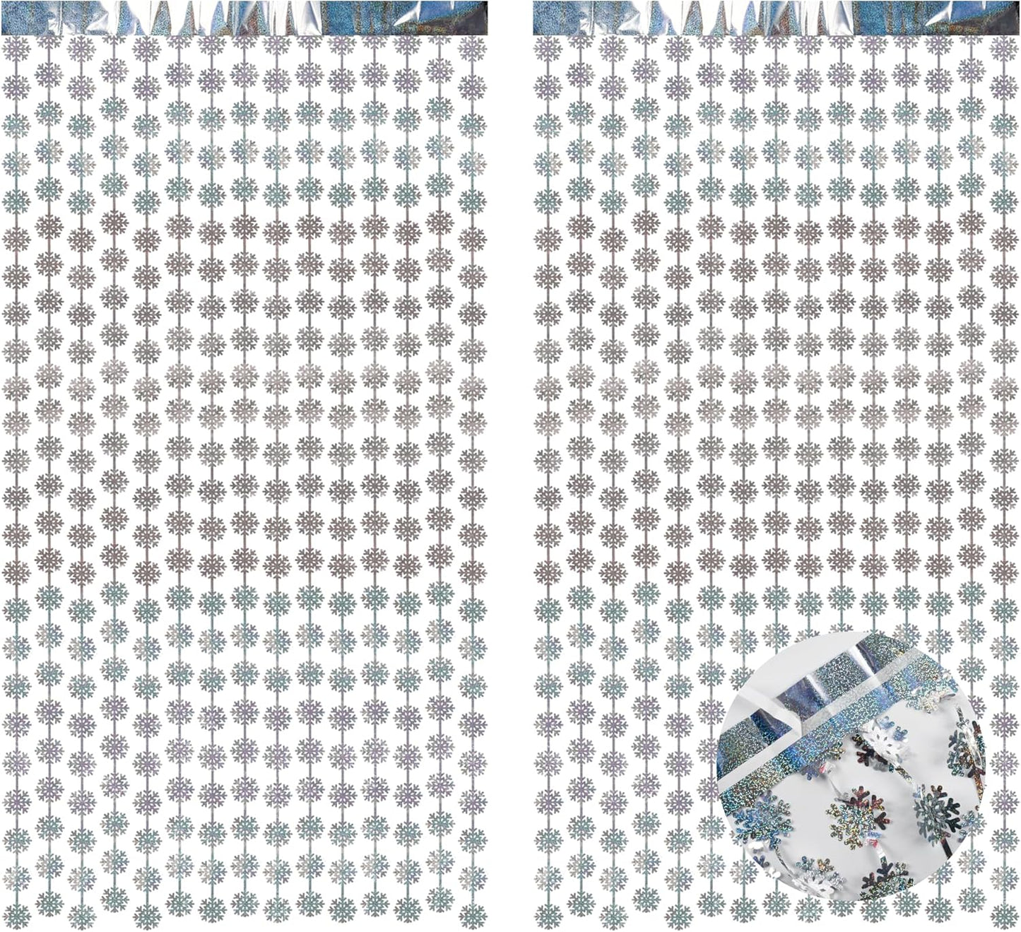 BRAVESHINE Silver Party Snowflake Backdrop - 2 Pack Hanging Foil Fringe Snow Flakes Party Streamers Curtain for Christmas Winter-Themed Frozen Birthday Baby Shower Holiday New Year Party Decorations