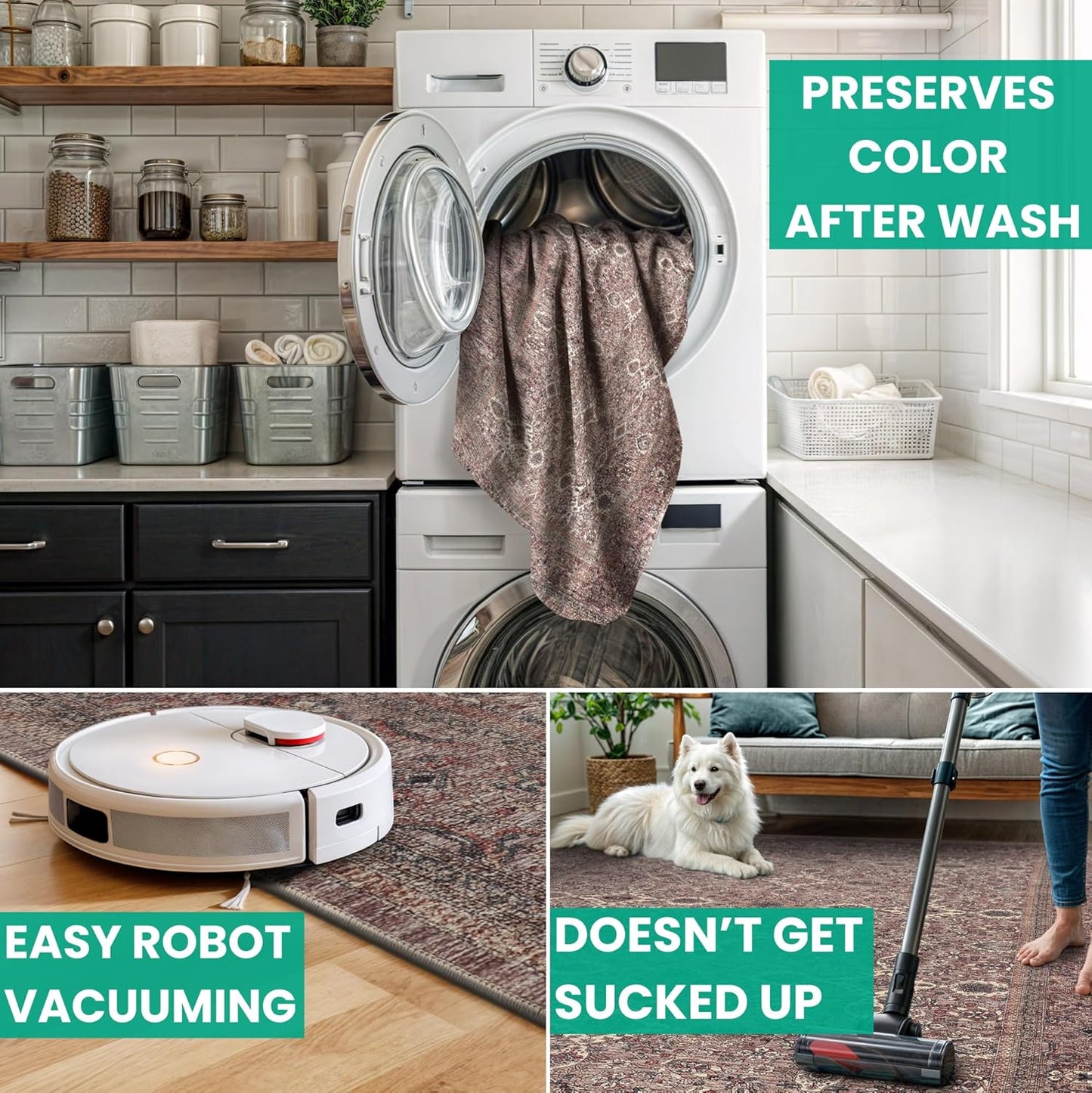 Bloom Rugs Washable Non-Slip 3' x 5' Rug - Beige Traditional Bordered Area Rug for Living Room, Bedroom, Dining Room, and Kitchen - Exact Size: 3' x 5'