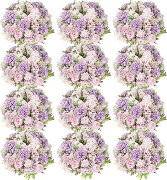 Tigeen Artificial Flowers Artificial Peonies Silk Flowers Faux Peony Fake Peony Silk Hydrangea Bouquet for Wedding Table Centerpiece Floral Vase Decor(Light Purple,12 Bundles)
