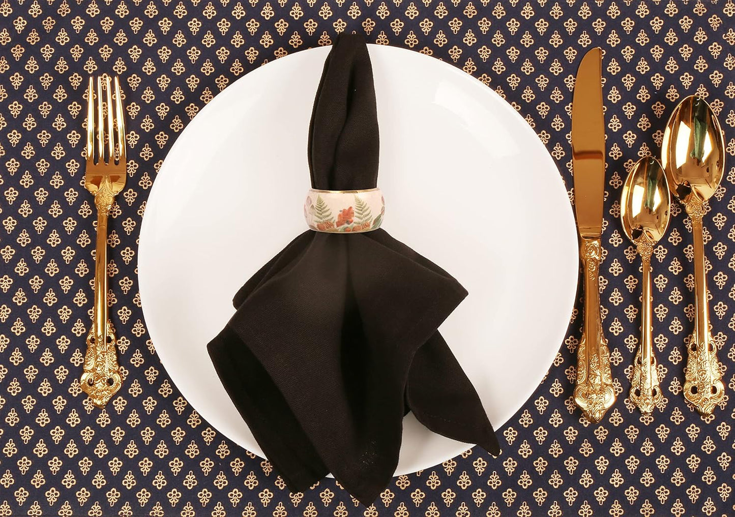 Gorgeous Beautifully Handcrafted Eye Catching Floral Petals Patterns Large Size Gold Color Party Dining Table Napkin Holders (Set of 6)