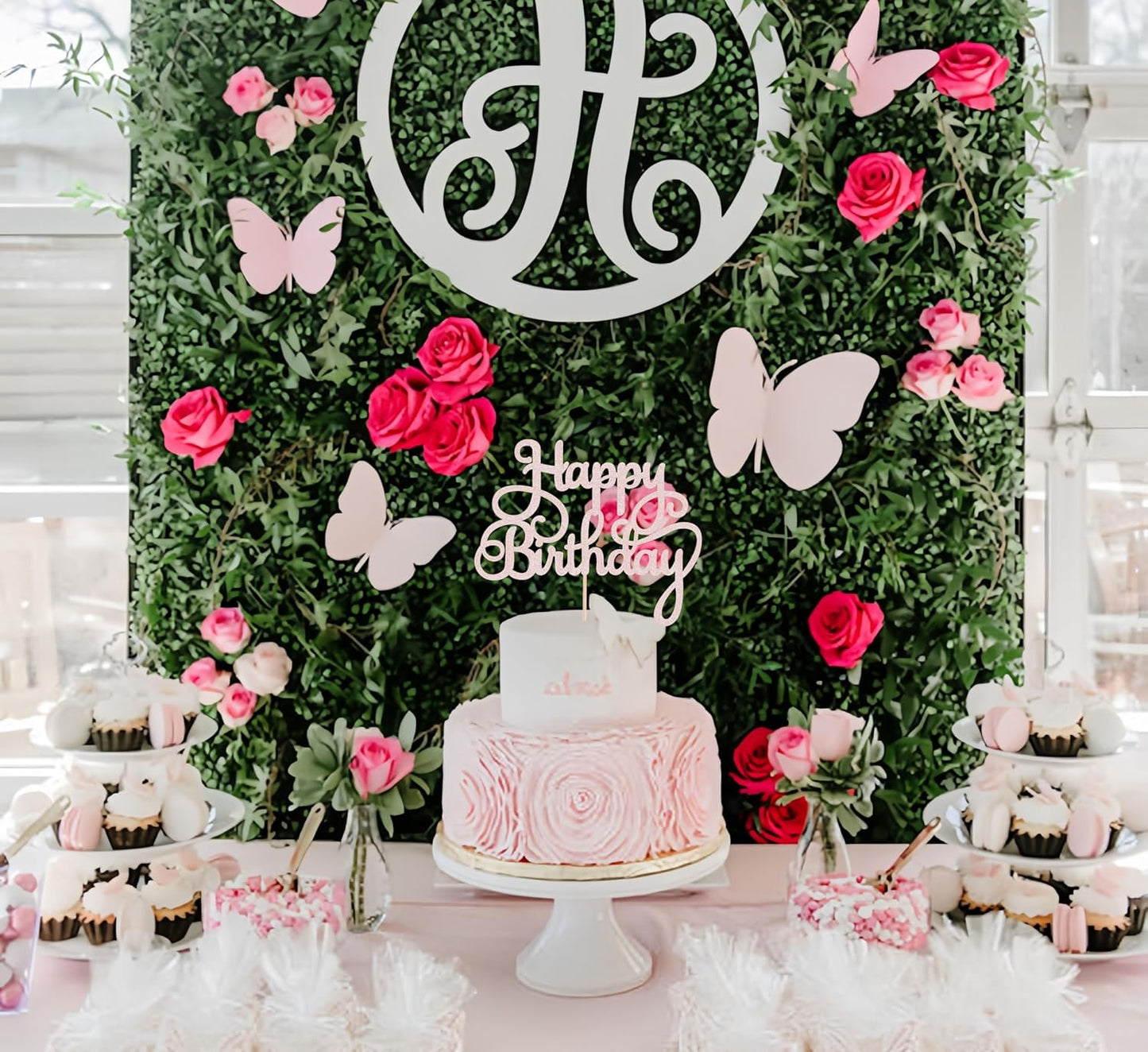 Happy Birthday Cake Topper - Rose Gold Glitter Birthday Party Cake Decoration Supplies - Happy Birthday Cake Decor, for Anniversary/Birthday Party Supplies Photo Booth Props