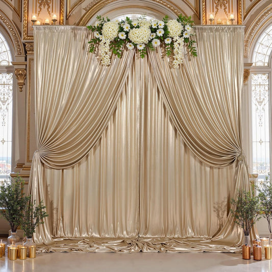 20x10ft Thick Champagne Glitter Backdrop Curtain Panels for Parties, Wrinkle Free Sequin Sparking Photo Backdrop Drapes, 4 Panels 5x10ft Shimmer Back Drop Cloth for Wedding Birthday Photography