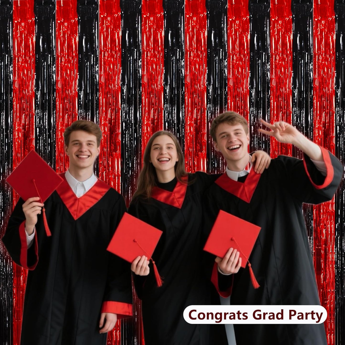 BEISHIDA Red Black Door Streamers Backdrop Foil Fringe Tinsel Party Streamers Curtains Photo Backdrop - 2Pcs for Birthday Graduation Bachelorette Halloween New Year Party Decoations