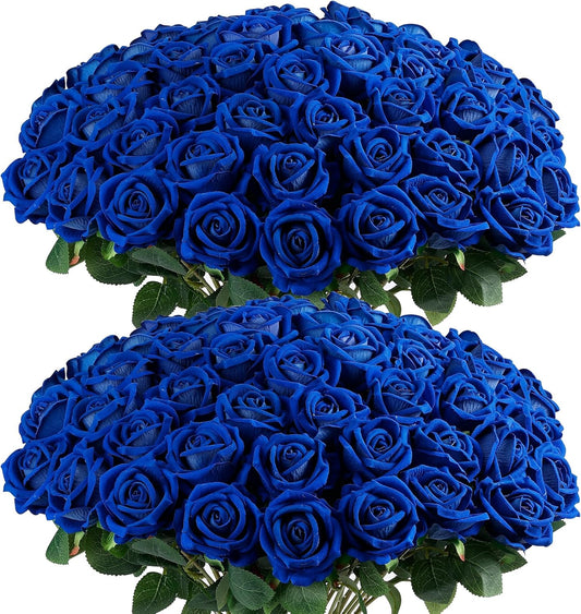 Auihiay 60PCS Fake Blue Roses, Artificial Blue Flowers, Silk Faux Rose with Long Stems for Wedding Centerpieces, Cake, DIY Floral Arrangement, Home Decor, Anniversary, Valentine's Day Decorations