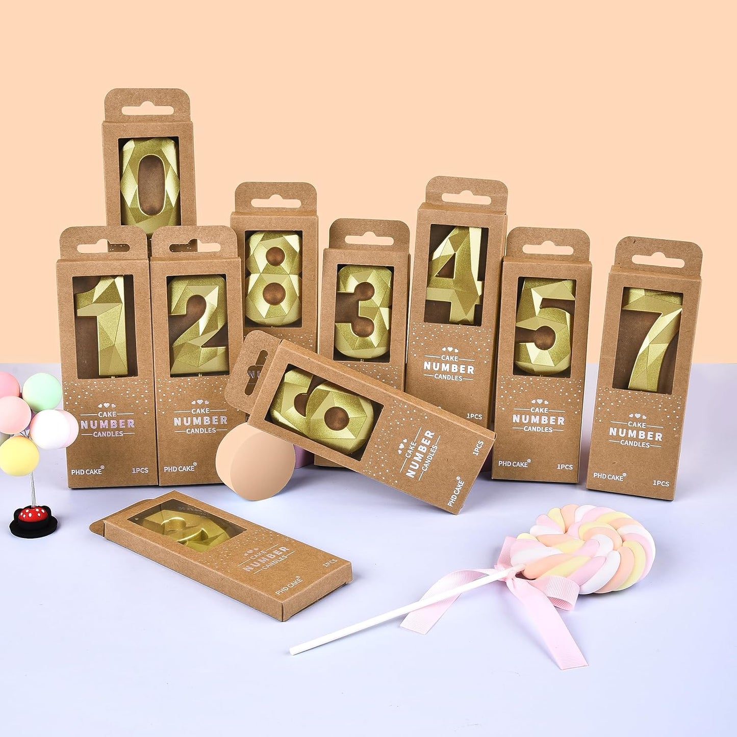 PHD CAKE 2.76 Inch Crystal Gold 0 Number Birthday Candles, Gold Number Candles, Cake Number Candles, Party Celebration