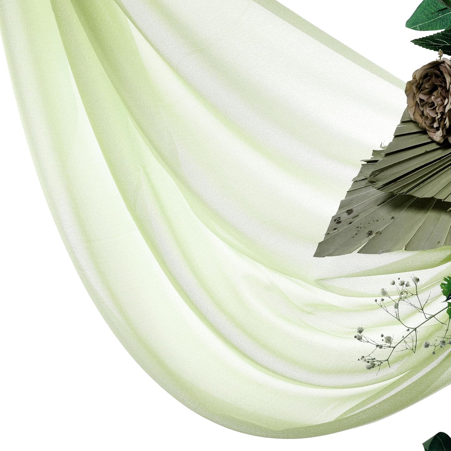 VDS Pack of 2 Panel (30 Inch X 40 Feet) Wedding Arch Draping Fabric Sheer Chiffon Fabric Drapery for Wedding Ceremony Reception Swag Backdrop Canopy Chuppah ARBO Altars Decoration (Sage Green)