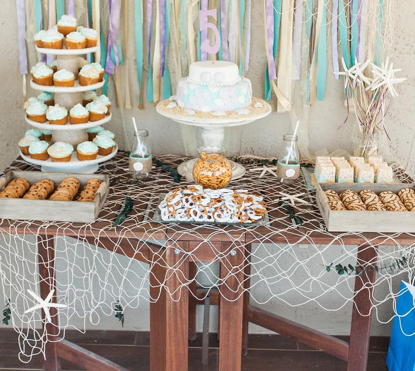 Natural Fish Net Party Decorations for Pirate Party, Hawaiian Party, Nautical Themed Cotton Fishnet Party Accessory