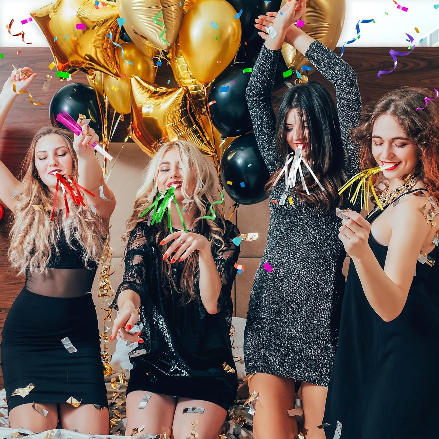 12 Pcs Glitter Noise Makers Metallic Fringed Party Blower for Adults Birthday Graduation New Years Party Favors Supplies (Colorful)