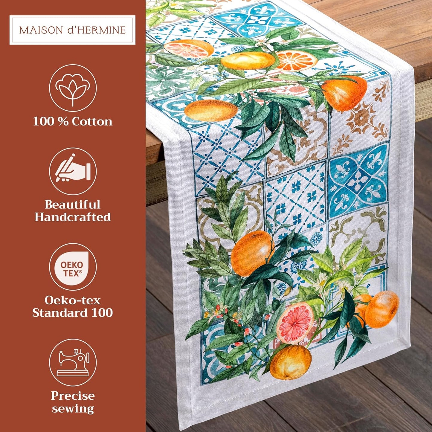 Maison d' Hermine Table Runner 100% Cotton Single Layer Table Runners 72 inches Long Decorative for Home Kitchen Dining Party Baby Shower Wedding Bridal Shower Spring Summer (Agrume, 14.50" x 72")