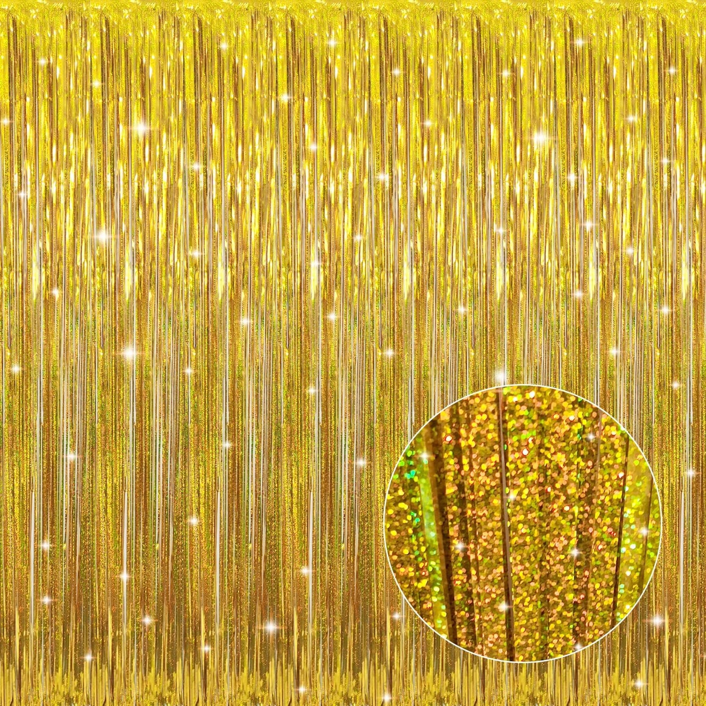 GOER 3.2 ft x 8.2 ft Metallic Tinsel Foil Fringe Curtains Party Photo Backdrop Party Streamers for Birthday,Graduation,New Year Eve Decorations Wedding Decor (1, Shiny Gold)