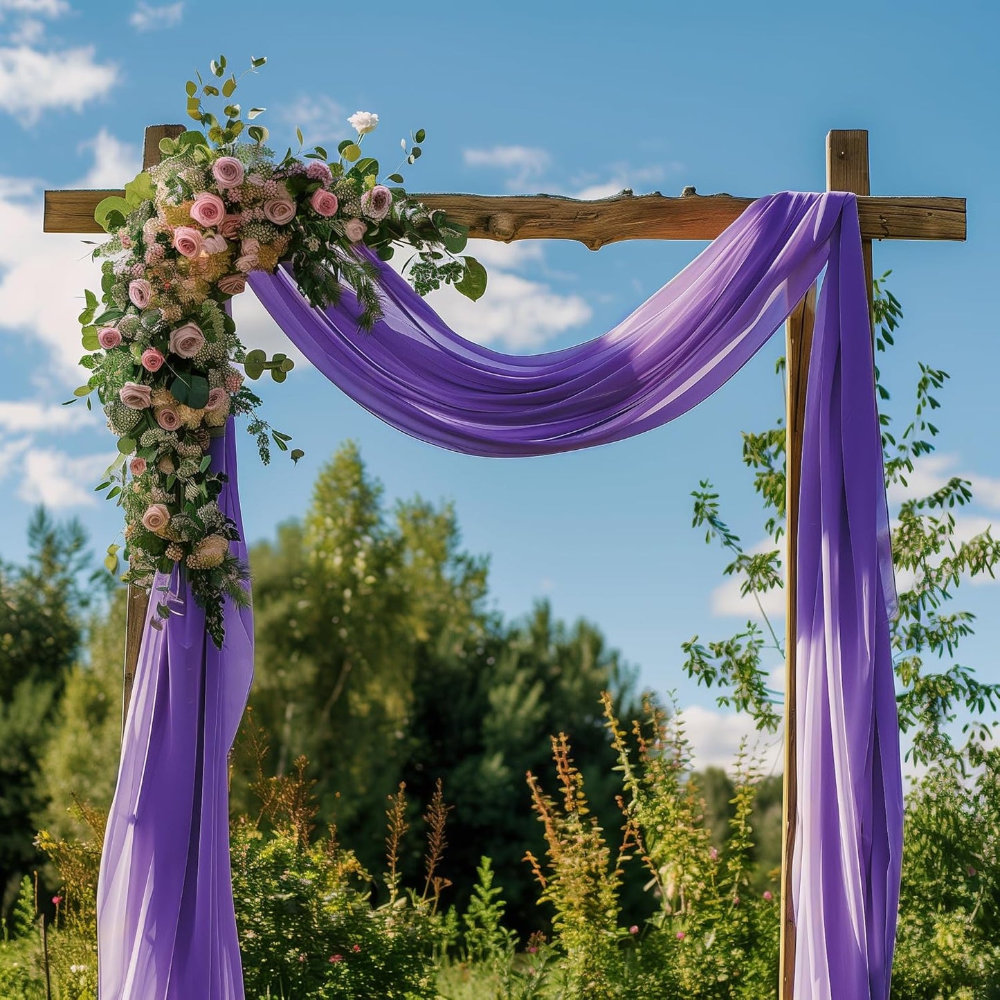 Wedding Arch Draping Fabric 3 Panels 28.7" x 20FT Lavender Purple Sheer Chiffon Backdrop Drapes for Wedding Ceremony Birthday Party Bridal Shower Outdoor Decoration