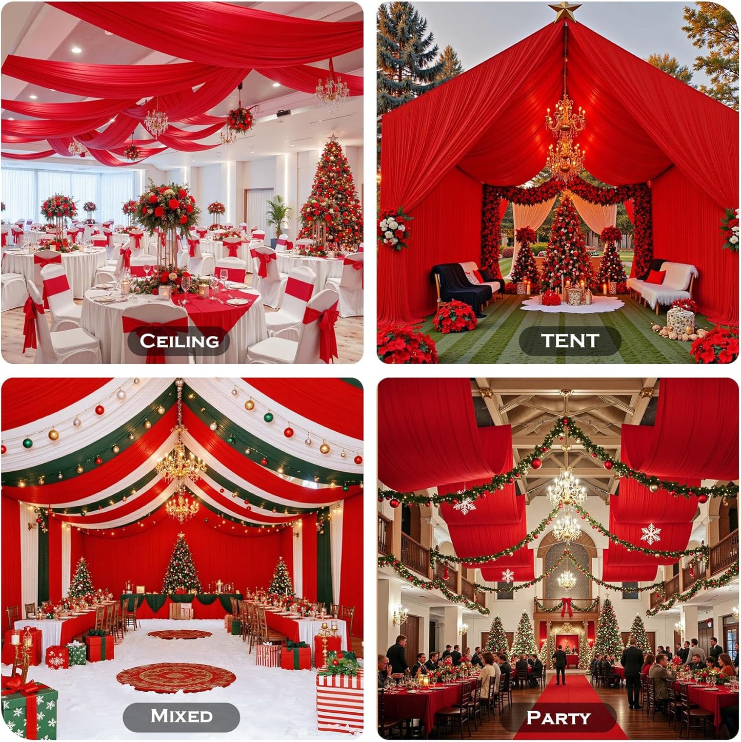 PartyVillage 2 Panels 5ftx30ft Red Ceiling Drapes for Wedding Parties – 30 FT Extra Long Thick Polyester Wrinkle-Free Drapery Tent Decor Decorations for Birthday Party Ceremony Stage Swag