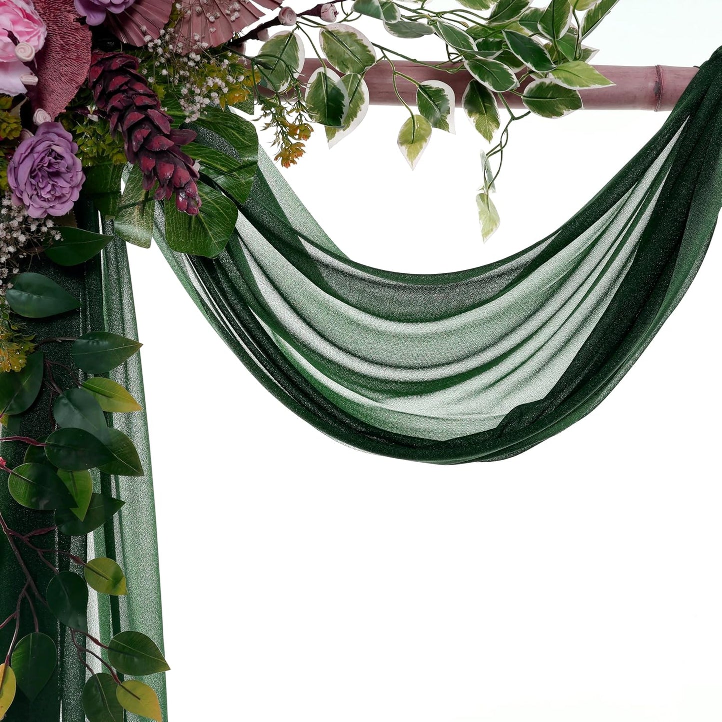 VDS Pack of 3 Panel (30 Inch X 20 Feet) Wedding Arch Draping Fabric Sheer Chiffon Fabric Drapery for Wedding Ceremony Reception Swag Backdrop Canopy Chuppah ARBO Altars Decoration (Hunter Green)