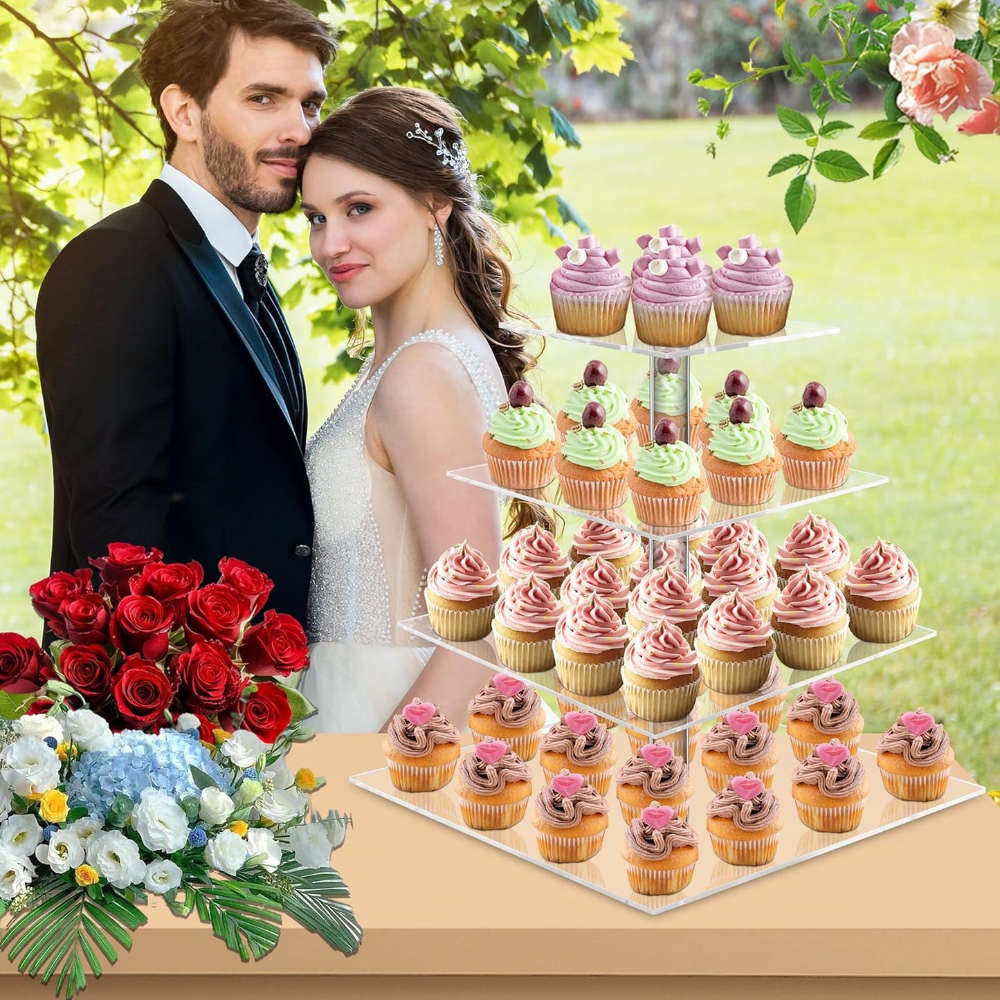 YestBuy 4 Tier Acrylic Cupcake Stand, Premium Cupcake Holder, Acrylic Cupcake Tower Display Cady Bar Party Décor â Display for Pastry(4.7" Between 2 Layers)