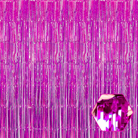 3 Pack Rose Red Foil Fringe Curtain Backdrop, 3.28Ft x 8.2Ft Metallic Tinsel Foil Fringe Streamer Curtains for Photo Booth, Christmas Day, Thanksgiving, Wedding, New Year Party Decorations