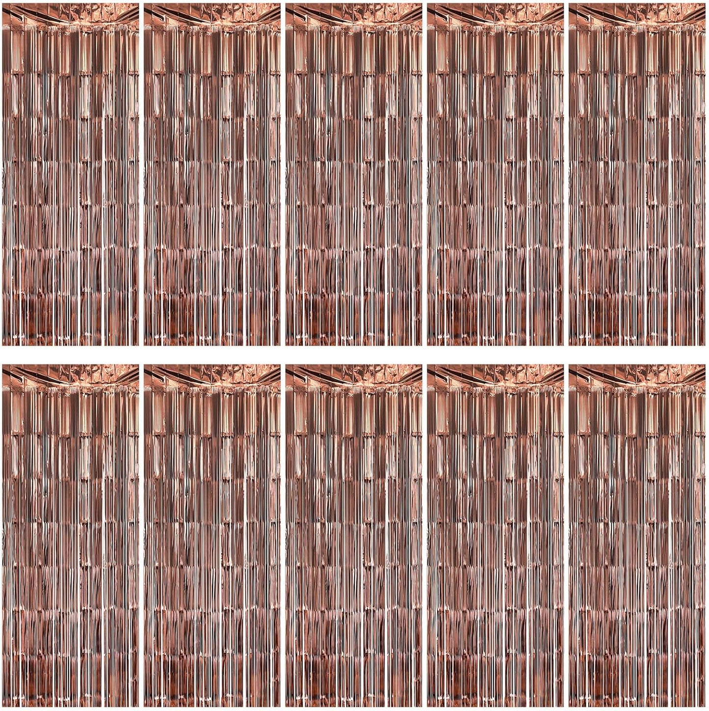 10 Pack Brown Backdrop Curtain 3.2ft x 8.2ft Metallic Tinsel Foil Fringe Curtains Photo Booth Background for Birthday Party Decoration Baby Shower Engagement Wedding Christmas Decoration (Brown)