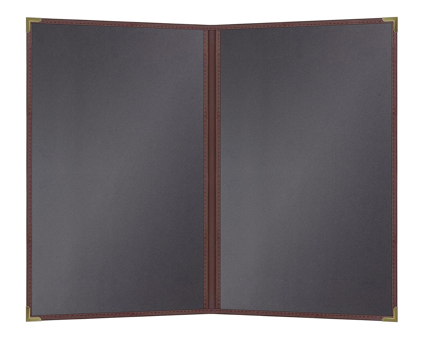 Goodsmart Pajco Style Restaurant Menu Covers – Pack of 10, Side-Loading Menu Holders, Single Stitched Edge, Clear Vinyl Menu Sleeves, Leatherette Trim, Gold Corners, Burgundy, 2 View (8.5" x 14")