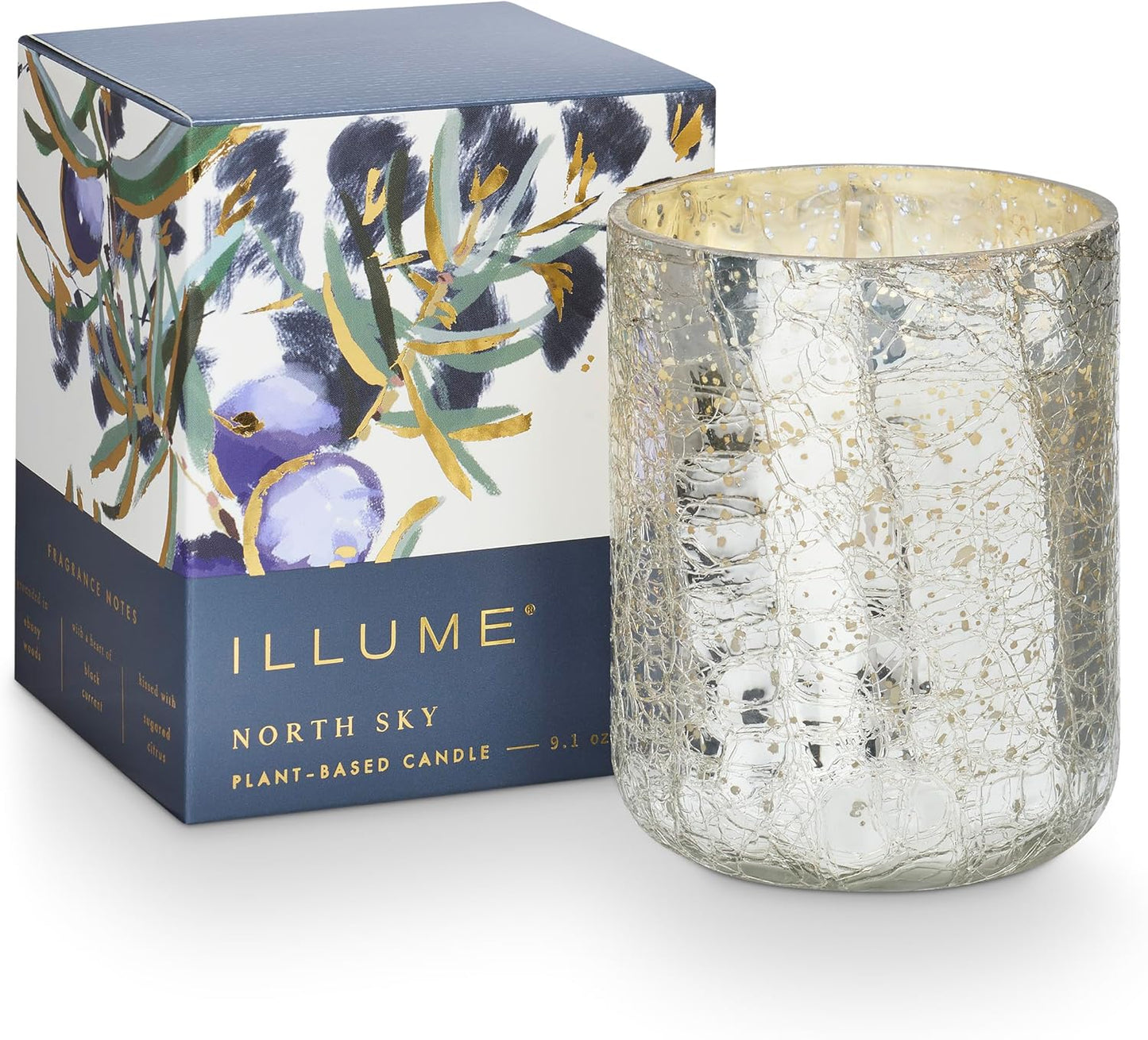 ILLUME Small Boxed Crackle Glass Candle, North Sky