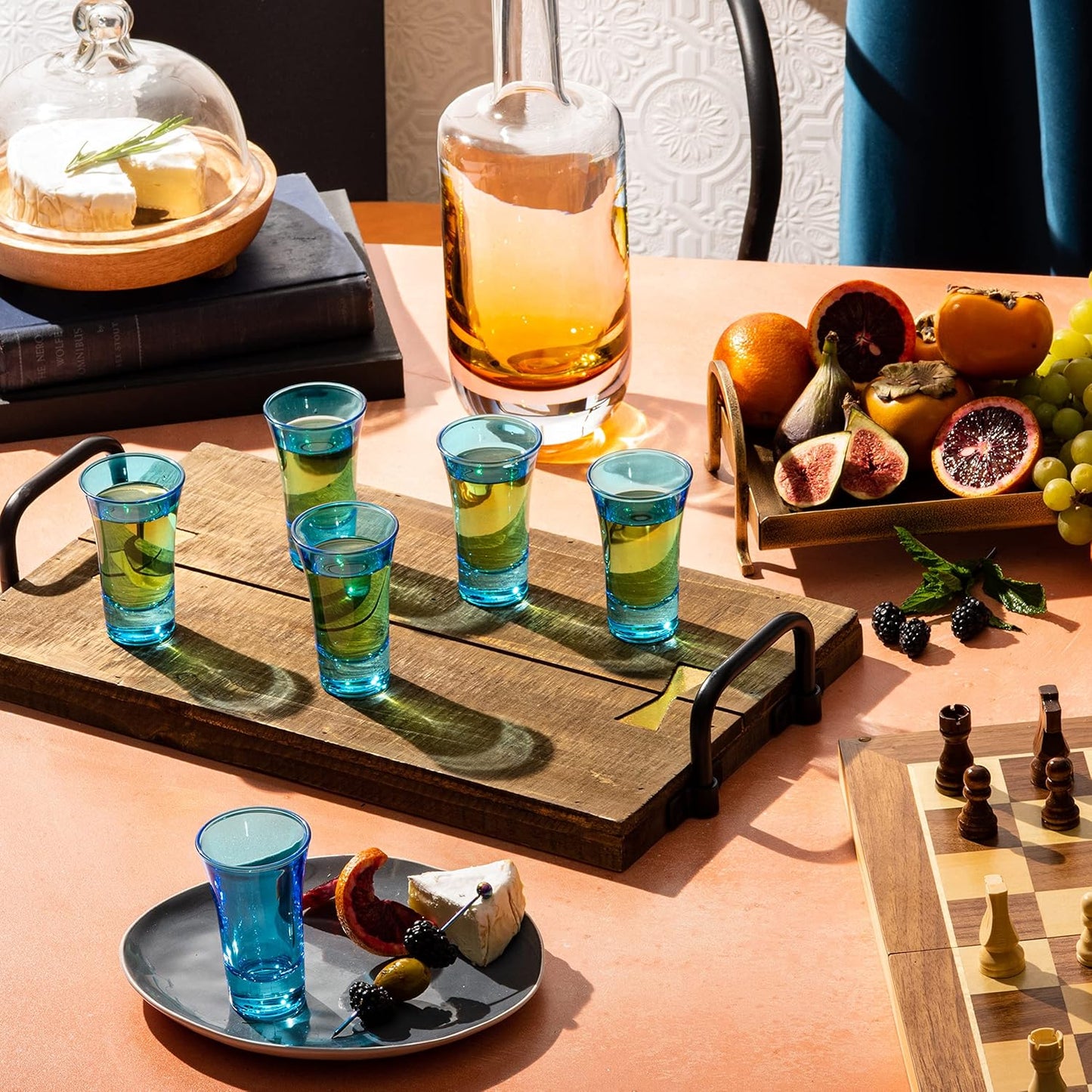 M&N HOME Blue Colored Glass Shot Glasses, 2 Oz Set of 6 with Heavy Base - Whiskey, Tequila & Cocktail Glasses