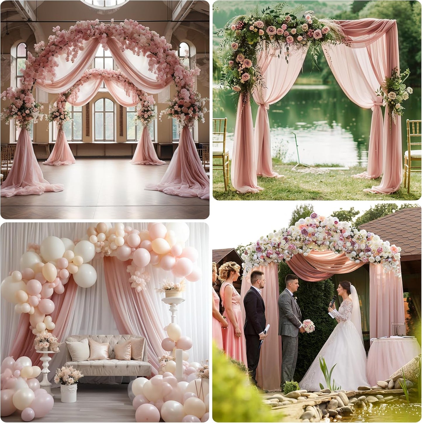 Wedding Arch Draping Fabric 1 Panel 28.7" x 20FT Dusty Rose Sheer Chiffon Backdrop Drapes for Wedding Ceremony Birthday Party Bridal Shower Outdoor Decoration