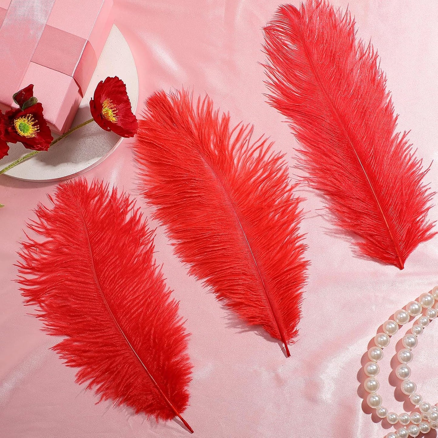 Maitys 90 Pcs Large Natural Ostrich Feathers Bulk 14-16 Inch (35-40cm) 12-14 Inch (30-35cm) 10-12 Inch (25-30cm) Ostrich Feathers Plumes for Centerpieces Wedding(Red)