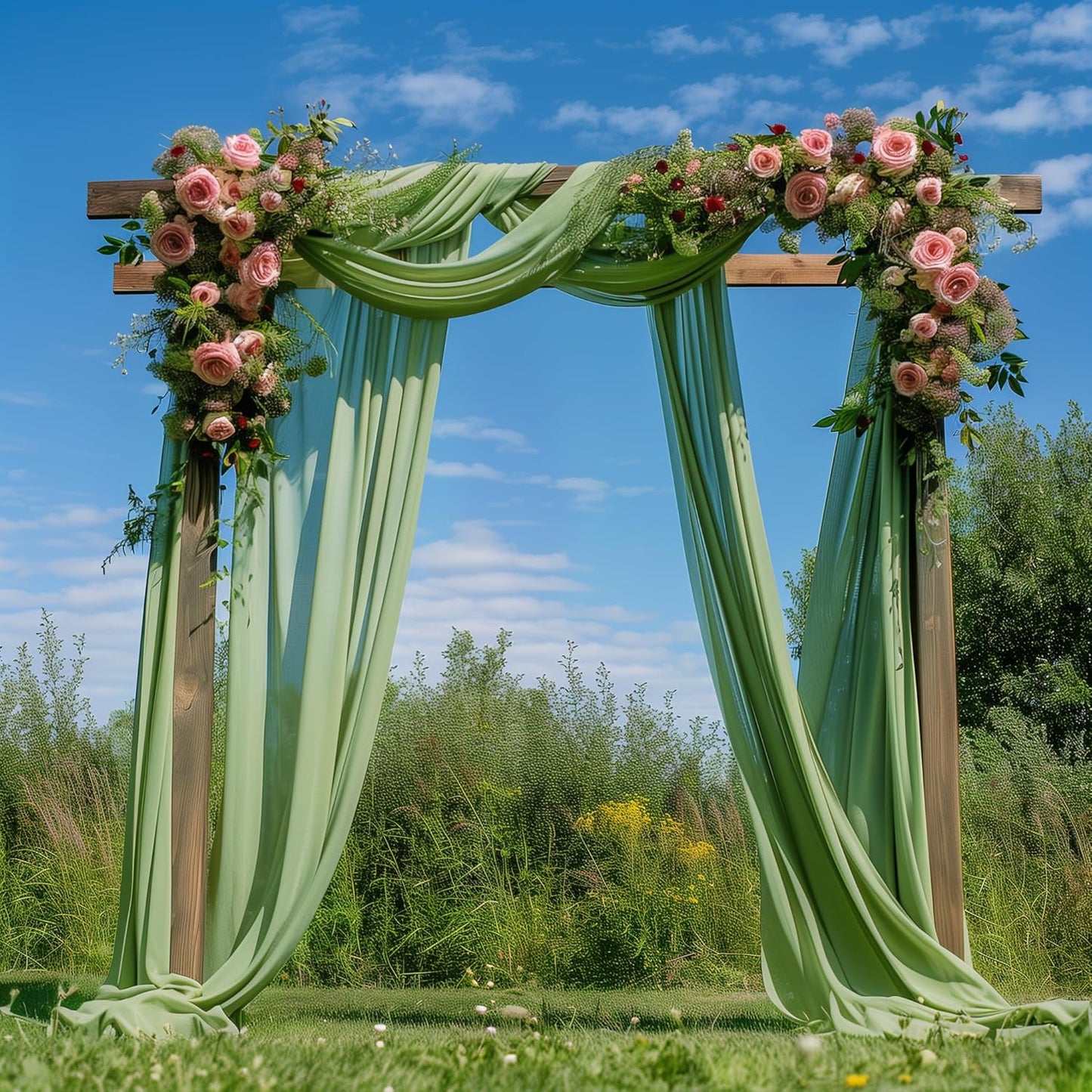 Wedding Arch Draping Fabric 4 Panels 28.7" x 20FT Sage Green Sheer Chiffon Backdrop Drapes for Wedding Ceremony Birthday Party Bridal Shower Outdoor Decoration