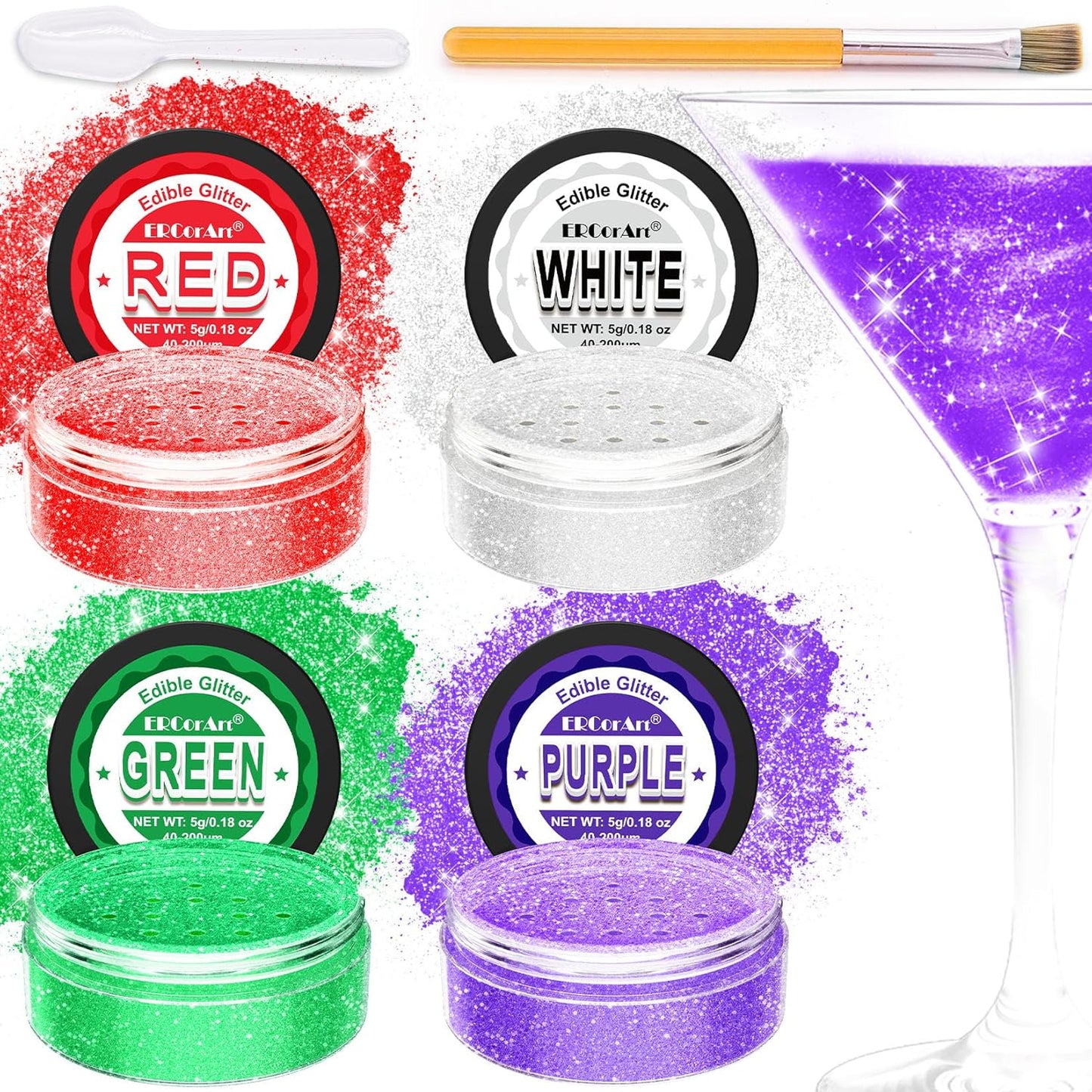 Edible Glitter - 4 Colors Luster Dust Edible Glitter for Cocktails, Food Grade Cake Decorating Shimmering Glitter for Drinks, Powder Glitter for Chocolate, Fondant, Drinks, Painting - 5g