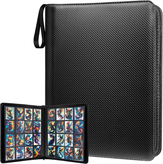 Trading Card Binder 16 Pocket with Display Window, 1024 Cards Capacity Card Binder, Waterproof PU Leather Photocard Baseball Card Binder for MTG, TCG, Sports Cards, Black