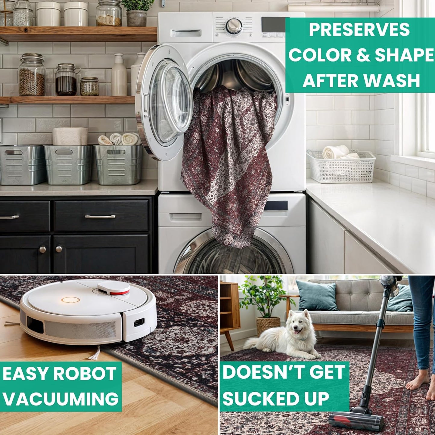 Bloom Rugs Washable Non-Slip 8' x 10' Rug - Red/Green/Cream Traditional Medallion Area Rug for Living Room, Bedroom, Dining Room, and Kitchen - Exact Size: 8' x 10'