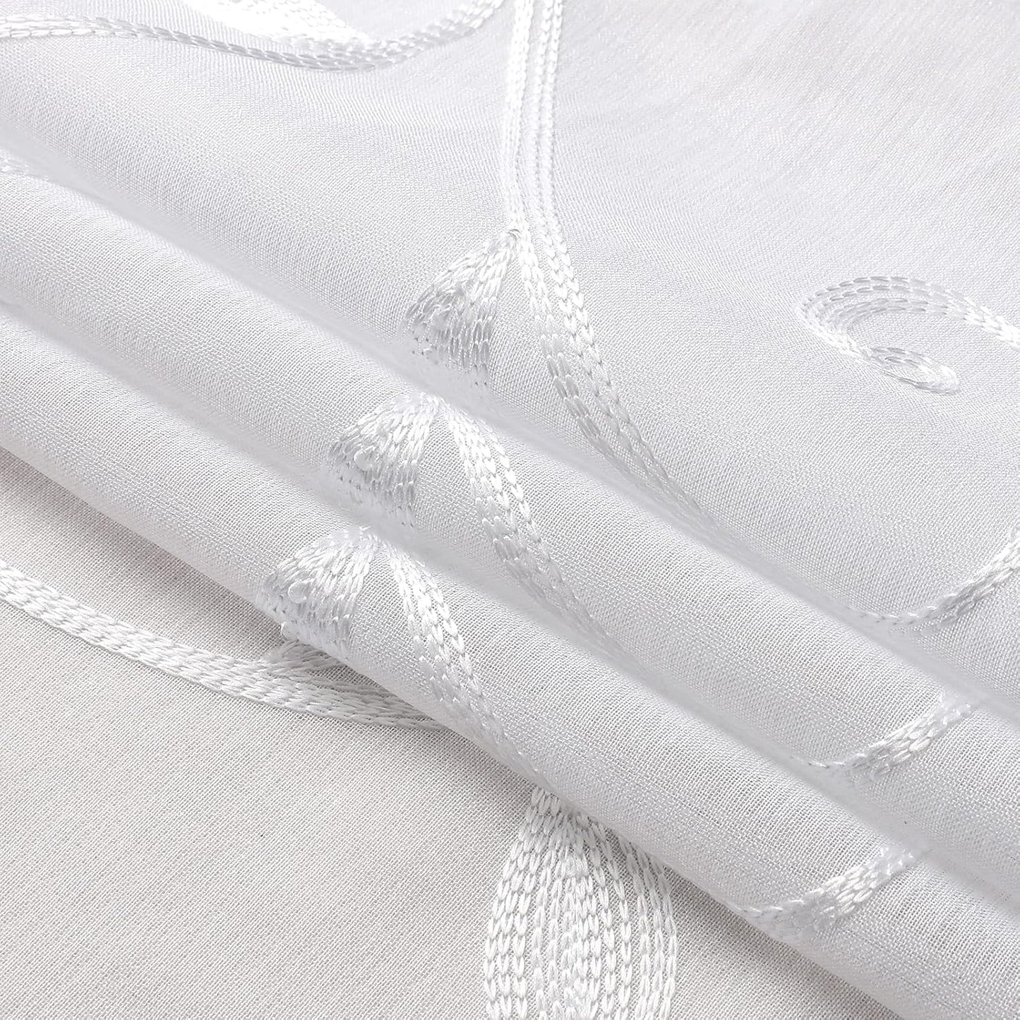 VISIONTEX White Leaves Sheer Voile Curtains, Decorative Embroidery Rod Pocket Window Drapes for Home Living Room and Bedroom 54 x 95 Inch, Set of 2 Curtain Panels