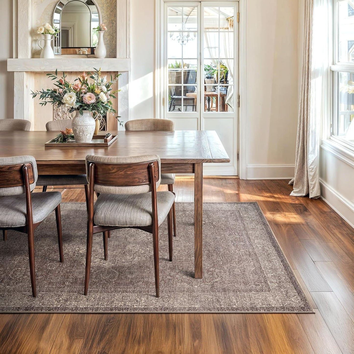 Bloom Rugs Washable Non-Slip 6' x 9' Rug - Taupe/Beige Traditional Medallion Area Rug for Living Room, Bedroom, Dining Room, and Kitchen - Exact Size: 6' x 9'