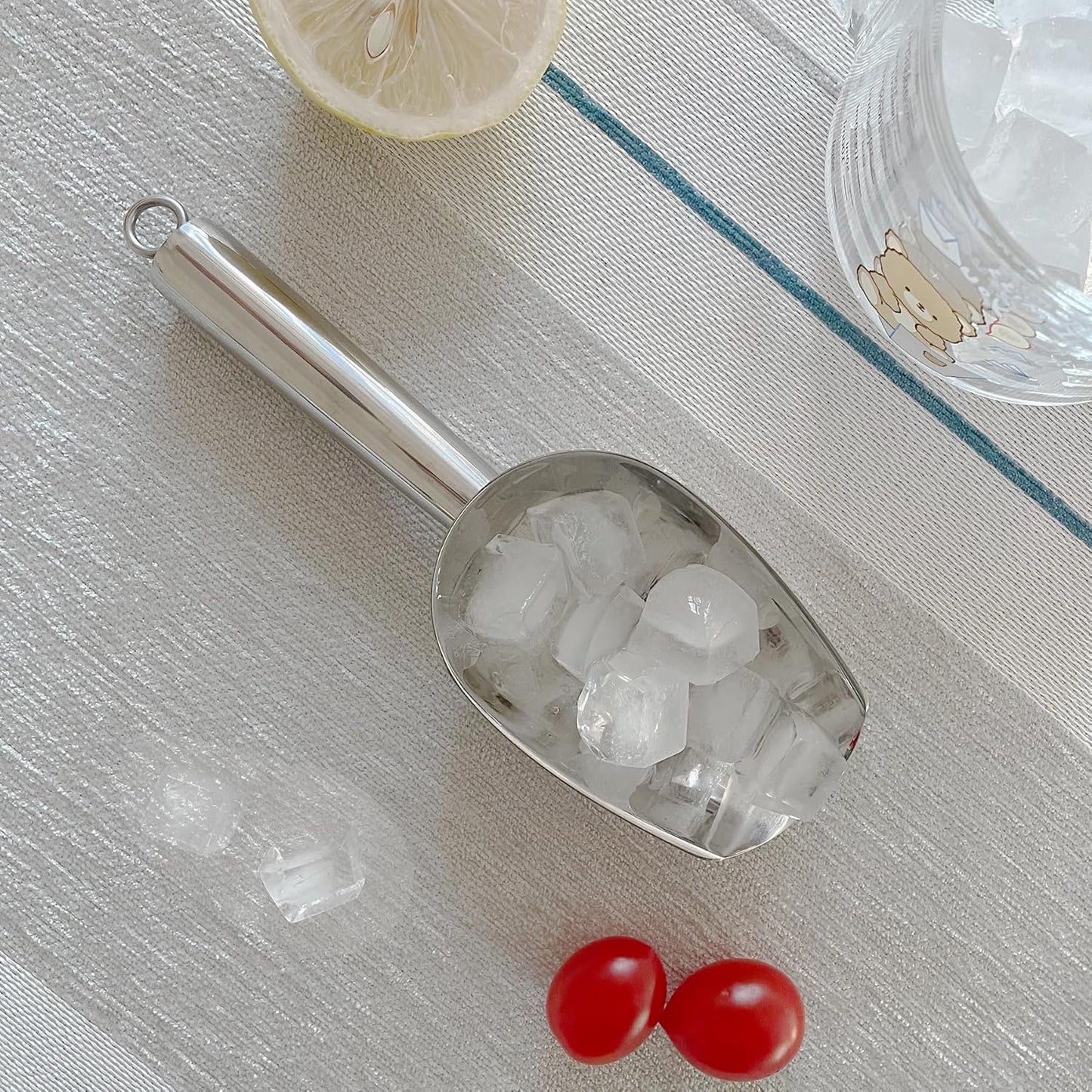 Metal Ice Scoop 8 Oz, Small Stainless Steel Ice scooper for Ice Maker Ice Bucket Kitchen Freezer Bar Party Wedding, Multipurpose for Coffee Bean,Flour Scoop,Dog Food Scoop (8 OZ-Silver)