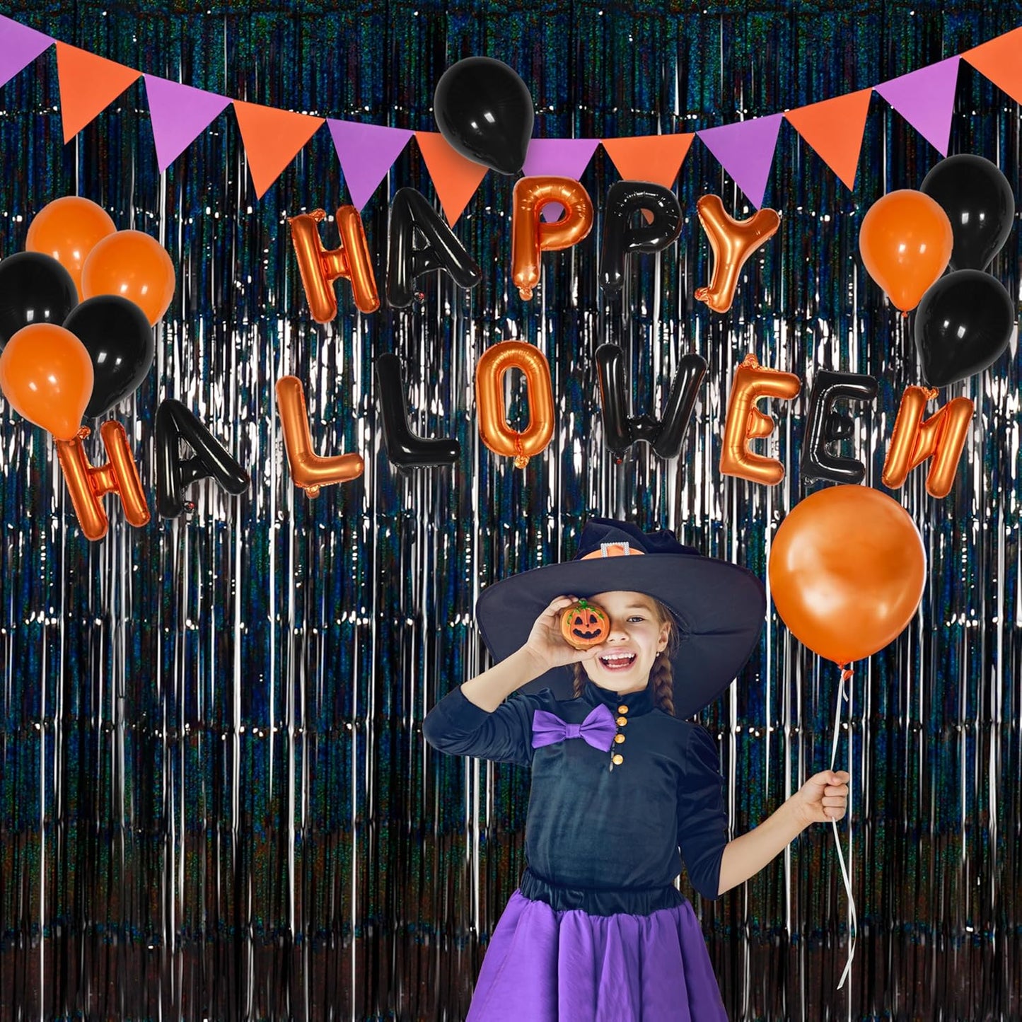 Foil Fringe Curtains Halloween Decor Indoor Party Decorations - Melsan 3 Pack 3.2 x 8.2 ft Black Tinsel Curtain Photo Backdrop for Birthday Decorations Retirement Party Decorations Black