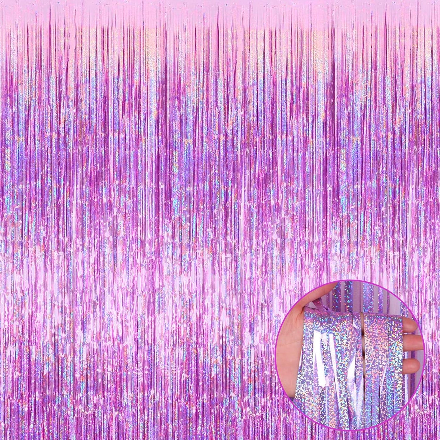 4 Pack Pink Tinsel Foil Fringe Curtain Backdrop, 3.28Ft x 8.2Ft Metallic Streamers for Photo Booth Props Wedding Bridal Shower Bachelorette Birthday Halloween Christmas Party Decoration