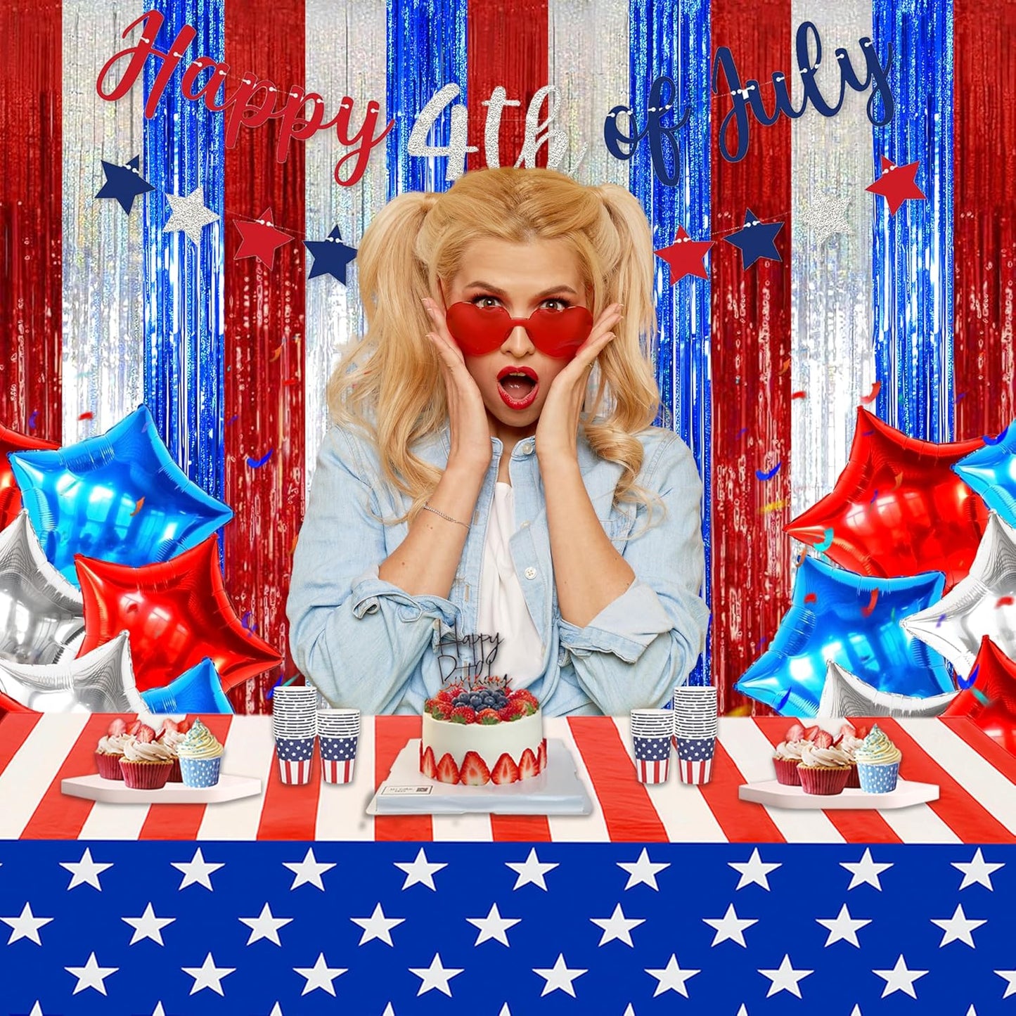 Melsan Foil Curtain, 2 Pack 3.2 ft x 8.2 ft Silver Tinsel Foil Fringe Curtains Backdrop, Sparkle Metallic Foil Curtains for Independence Disco Bachelorette Party Decorations, Silver Tinsel Backdrop