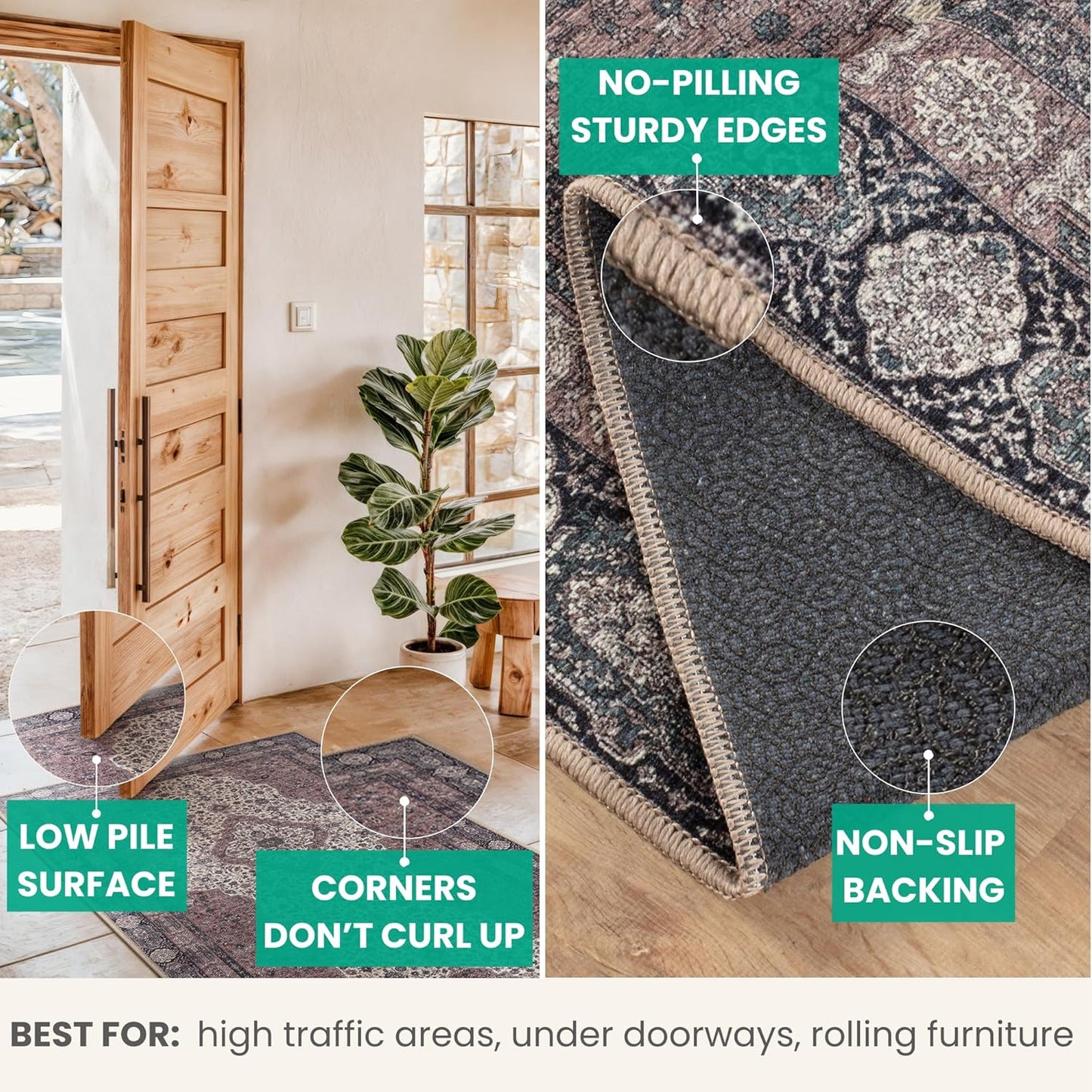 Bloom Rugs Washable Non-Slip 9' x 12' Rug - Cream/Green Traditional Medallion Area Rug for Living Room, Bedroom, Dining Room, and Kitchen - Exact Size: 9' x 12'