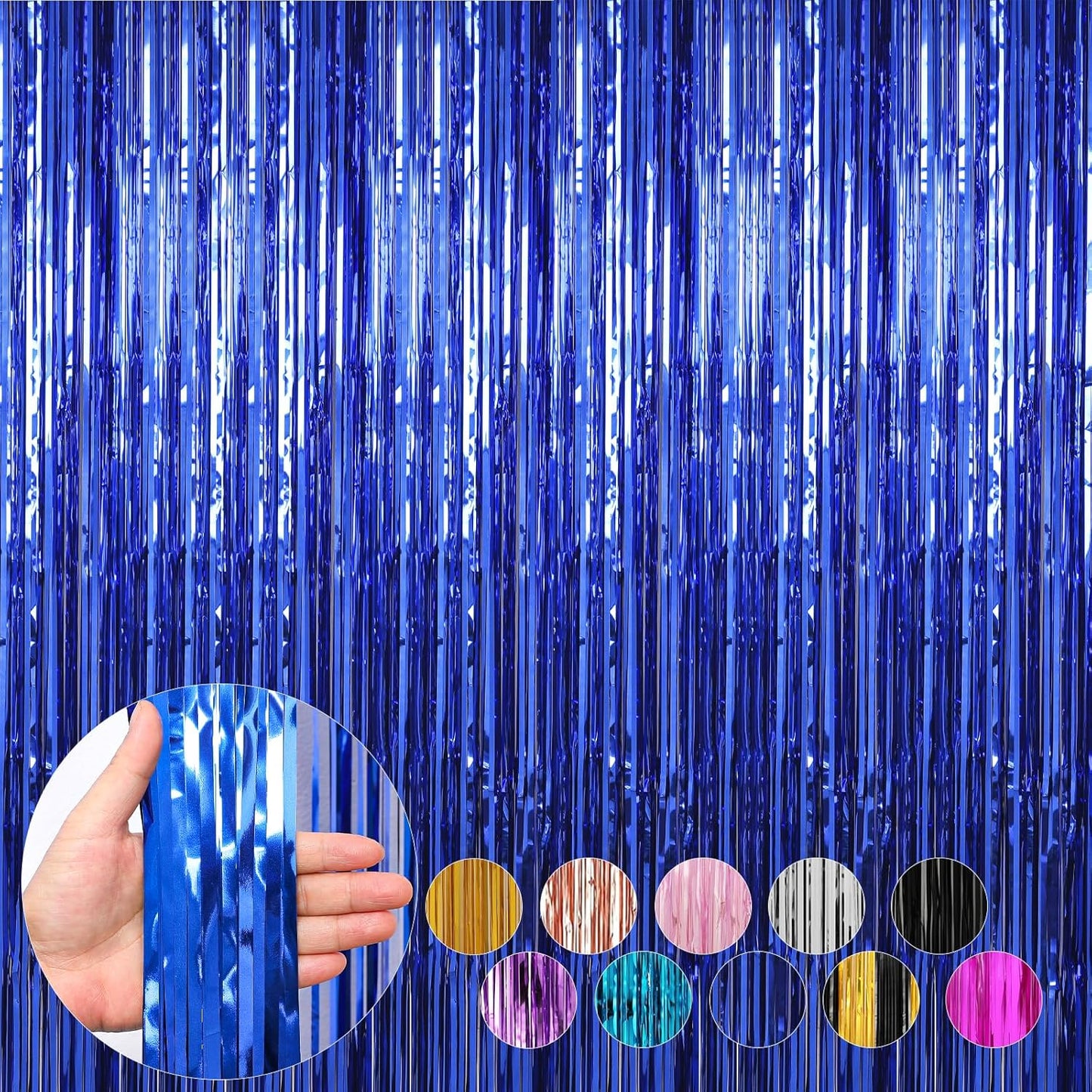 4 Pack Dark Blue Foil Fringe Curtains Door Streamers Party Decorations 3.3 x 8.2 ft, Tinsel Curtain Fringe Backdrop for Parties, Door Fringe Birthday Streamers, Photo Booth Backdrops, Party Decor